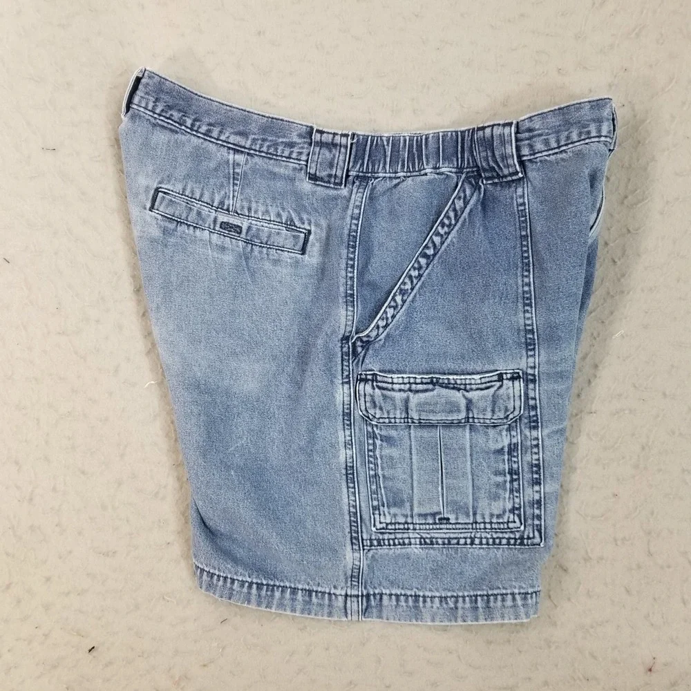 Savane Cargo Shorts Mens 38 Blue Denim Retro Elastic Waist Utility Pockets